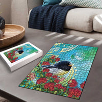 New Zealand Tomtit Puzzle Maori Koru With Pohutukawa Galaxy Style - Polynesian Pride