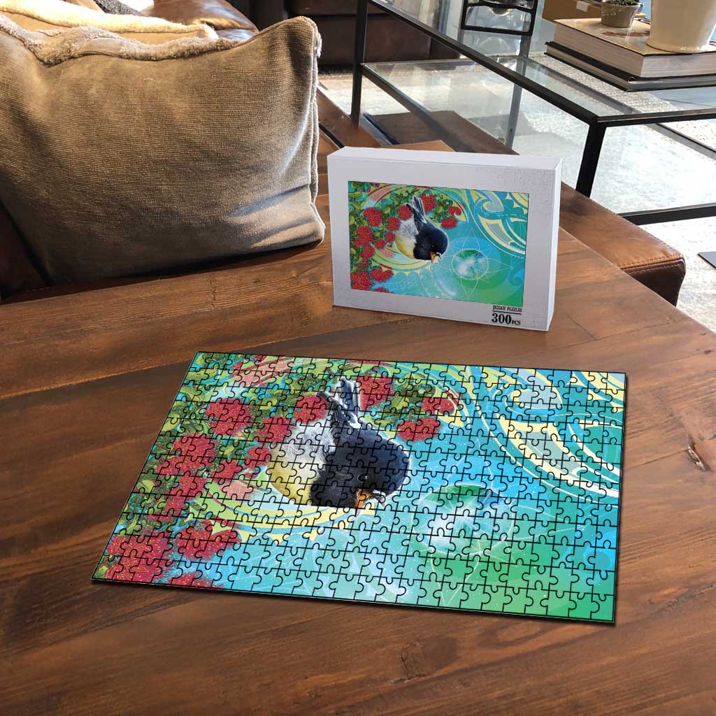 New Zealand Tomtit Puzzle Maori Koru With Pohutukawa Galaxy Style - Polynesian Pride