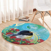 New Zealand Tomtit Round Carpet Maori Koru With Pohutukawa Galaxy Style - Polynesian Pride