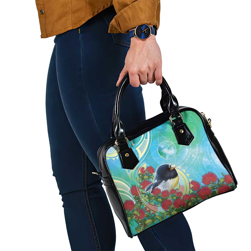 New Zealand Tomtit Shoulder Handbag Maori Koru With Pohutukawa Galaxy Style - Polynesian Pride