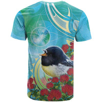 New Zealand Tomtit T Shirt Maori Koru With Pohutukawa Galaxy Style - Polynesian Pride
