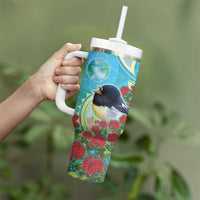 New Zealand Tomtit Tumbler With Handle Maori Koru With Pohutukawa Galaxy Style - Polynesian Pride