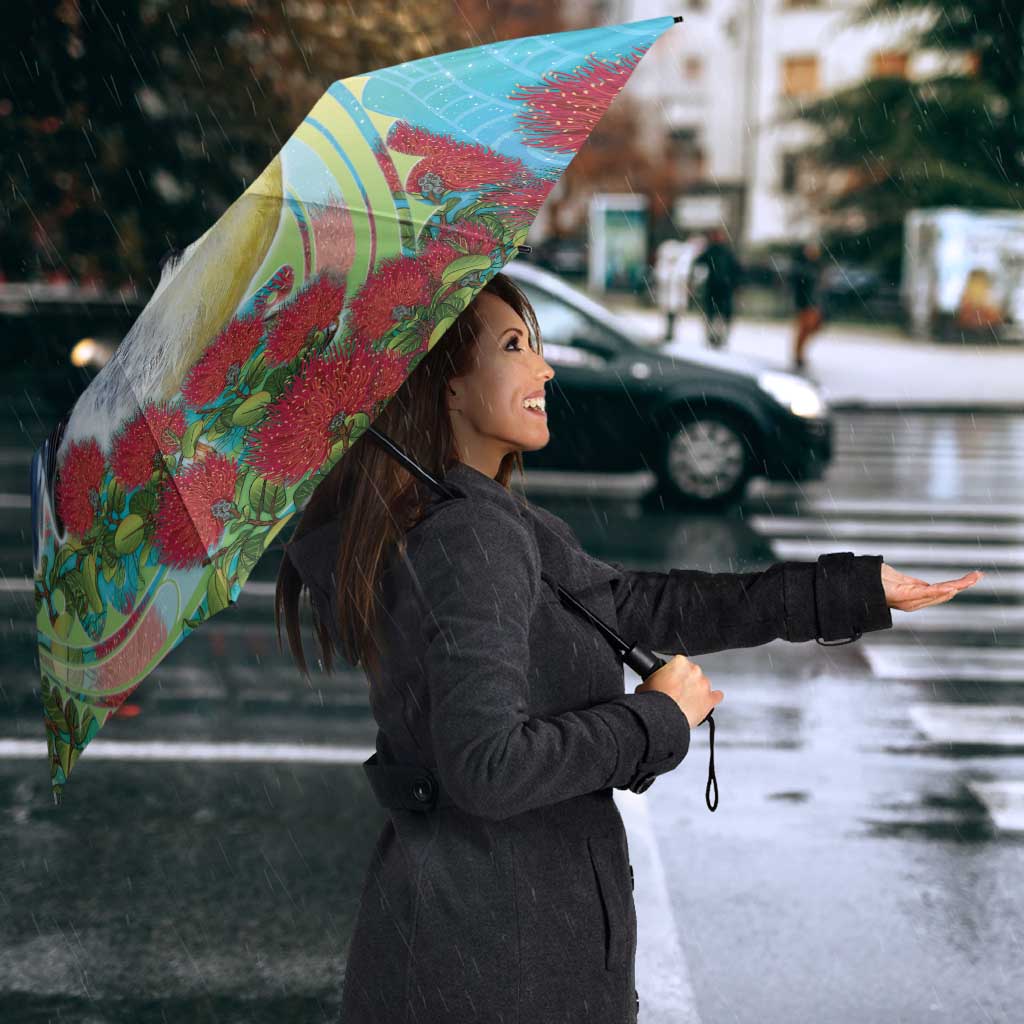 New Zealand Tomtit Umbrella Maori Koru With Pohutukawa Galaxy Style - Polynesian Pride