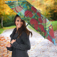 New Zealand Tomtit Umbrella Maori Koru With Pohutukawa Galaxy Style - Polynesian Pride