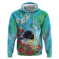 New Zealand Tomtit Zip Hoodie Maori Koru With Pohutukawa Galaxy Style - Polynesian Pride