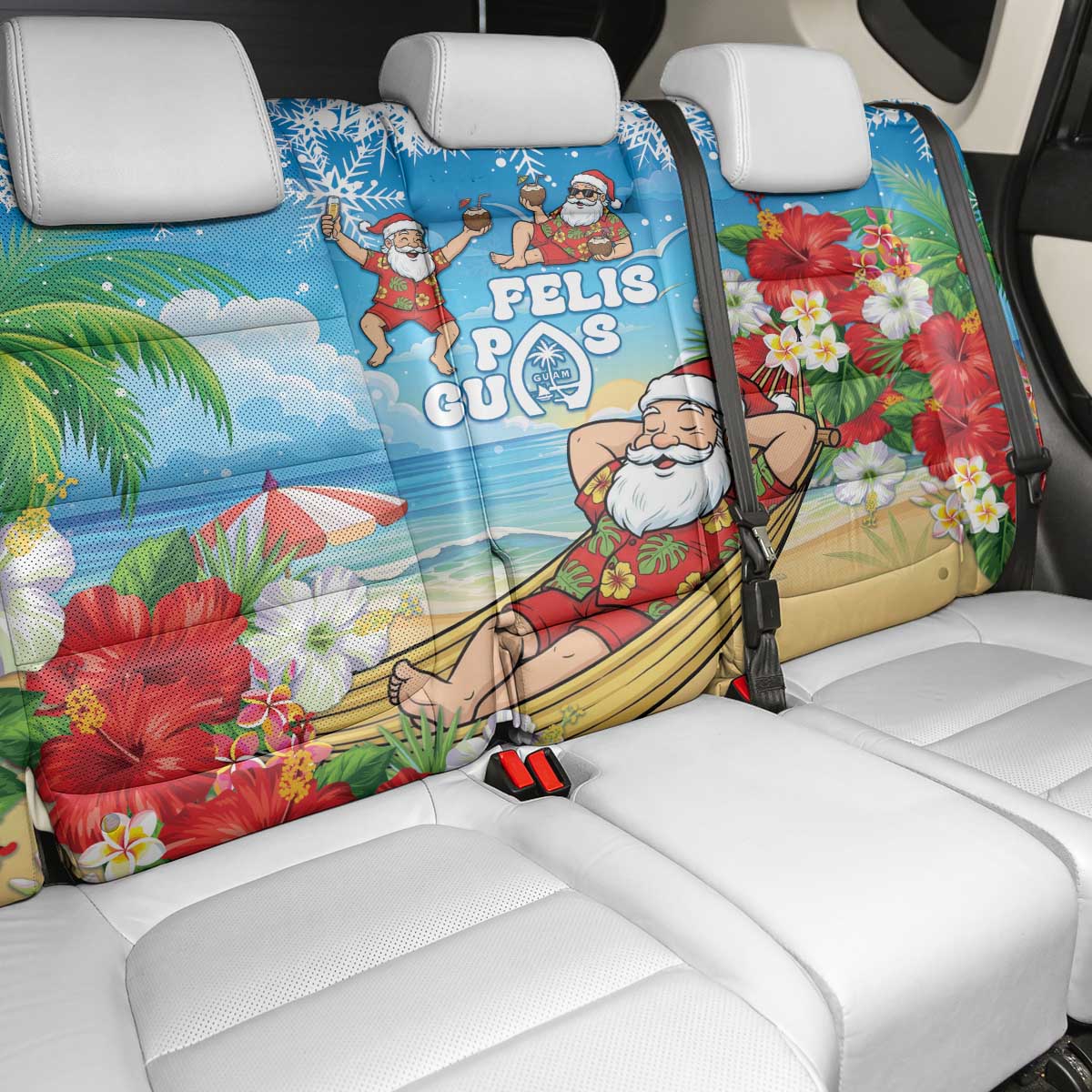 Guam Christmas Back Car Seat Cover Felis Pasgua Chilling Santa - Polynesian Pride