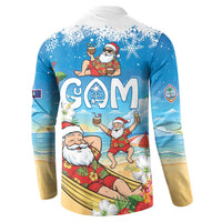 Guam Christmas Button Sweatshirt Felis Pasgua Chilling Santa - Polynesian Pride