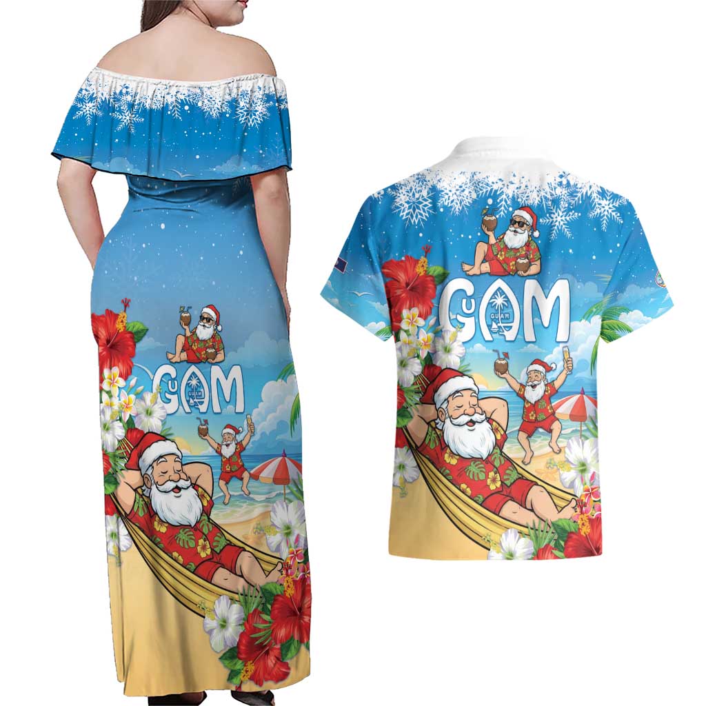 Guam Christmas Couples Matching Off Shoulder Maxi Dress and Hawaiian Shirt Felis Pasgua Chilling Santa - Polynesian Pride