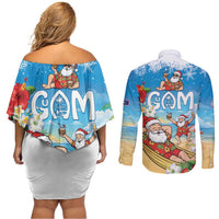 Guam Christmas Couples Matching Off Shoulder Short Dress and Long Sleeve Button Shirt Felis Pasgua Chilling Santa - Polynesian Pride