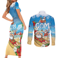 Guam Christmas Couples Matching Short Sleeve Bodycon Dress and Long Sleeve Button Shirt Felis Pasgua Chilling Santa - Polynesian Pride
