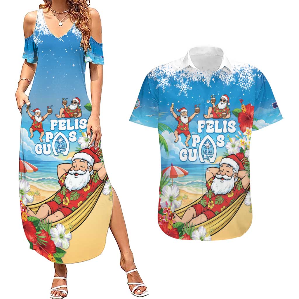 Guam Christmas Couples Matching Summer Maxi Dress and Hawaiian Shirt Felis Pasgua Chilling Santa - Polynesian Pride