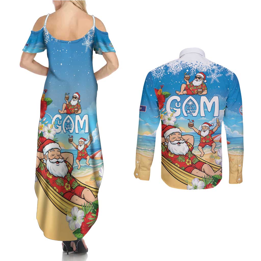 Guam Christmas Couples Matching Summer Maxi Dress and Long Sleeve Button Shirt Felis Pasgua Chilling Santa - Polynesian Pride