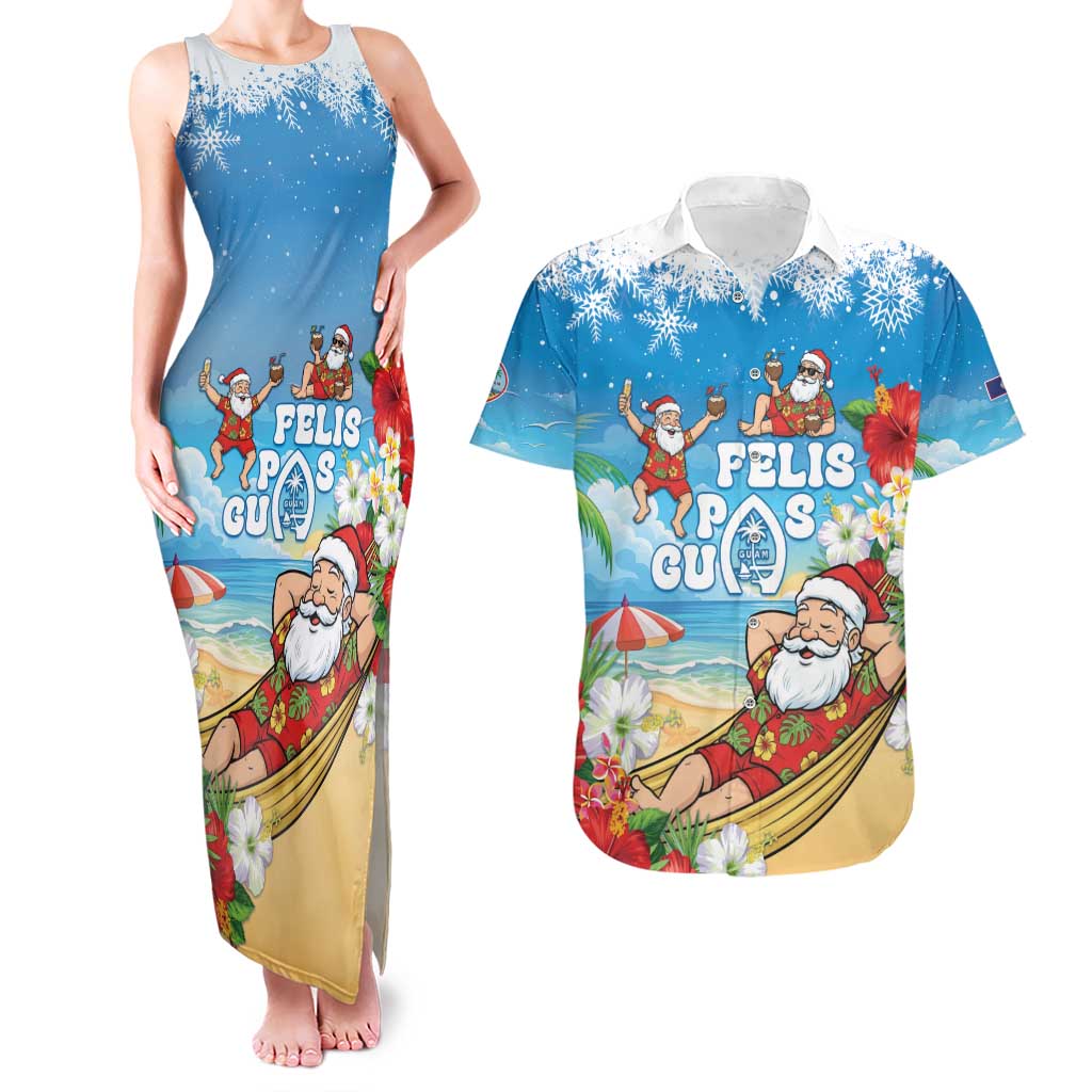 Guam Christmas Couples Matching Tank Maxi Dress and Hawaiian Shirt Felis Pasgua Chilling Santa - Polynesian Pride