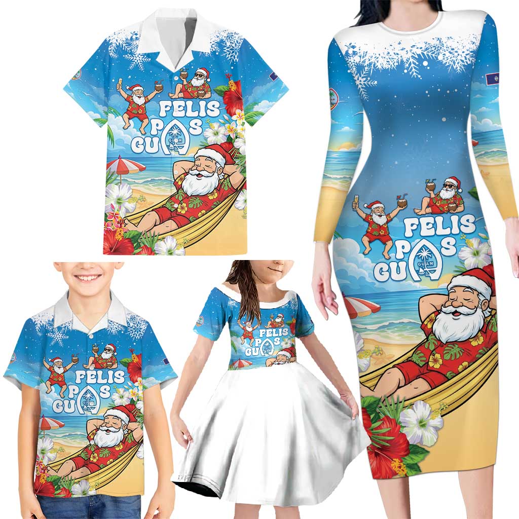 Guam Christmas Family Matching Long Sleeve Bodycon Dress and Hawaiian Shirt Felis Pasgua Chilling Santa - Polynesian Pride