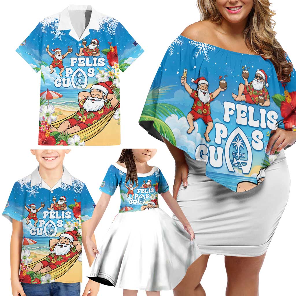 Guam Christmas Family Matching Off Shoulder Short Dress and Hawaiian Shirt Felis Pasgua Chilling Santa - Polynesian Pride