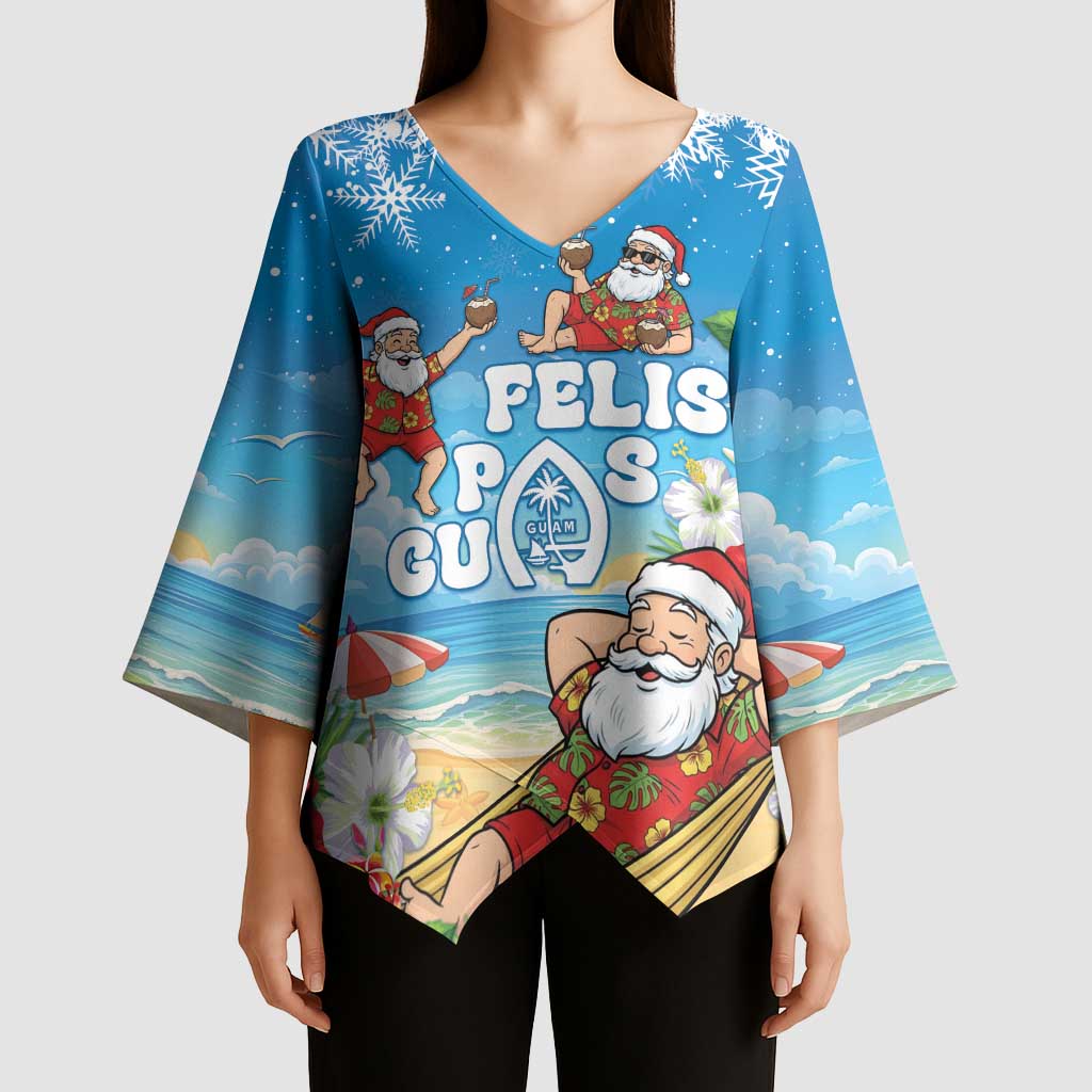Guam Christmas Kimono Sleeve Blouse Felis Pasgua Chilling Santa - Polynesian Pride