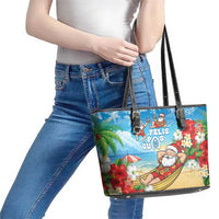 Guam Christmas Leather Tote Bag Felis Pasgua Chilling Santa - Polynesian Pride