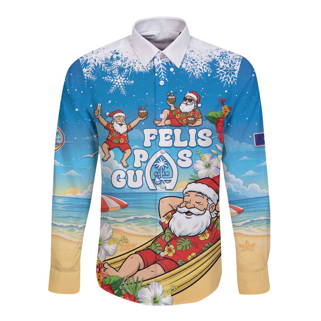 Guam Christmas Long Sleeve Button Shirt Felis Pasgua Chilling Santa - Polynesian Pride
