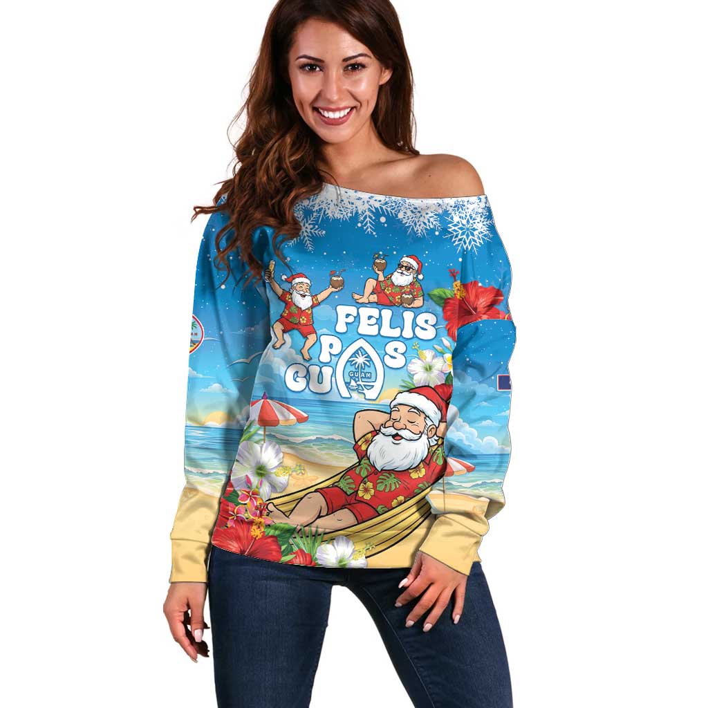 Guam Christmas Off Shoulder Sweater Felis Pasgua Chilling Santa - Polynesian Pride