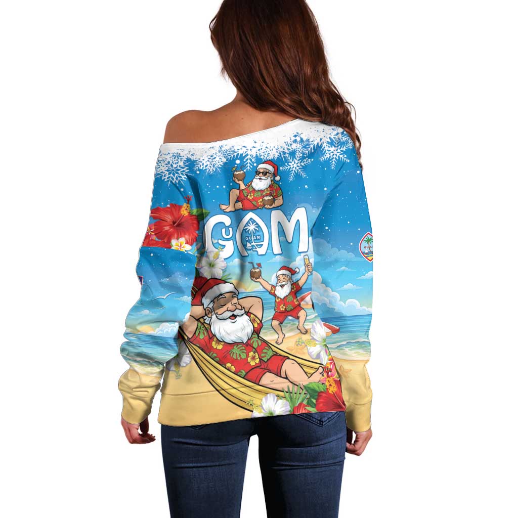 Guam Christmas Off Shoulder Sweater Felis Pasgua Chilling Santa - Polynesian Pride