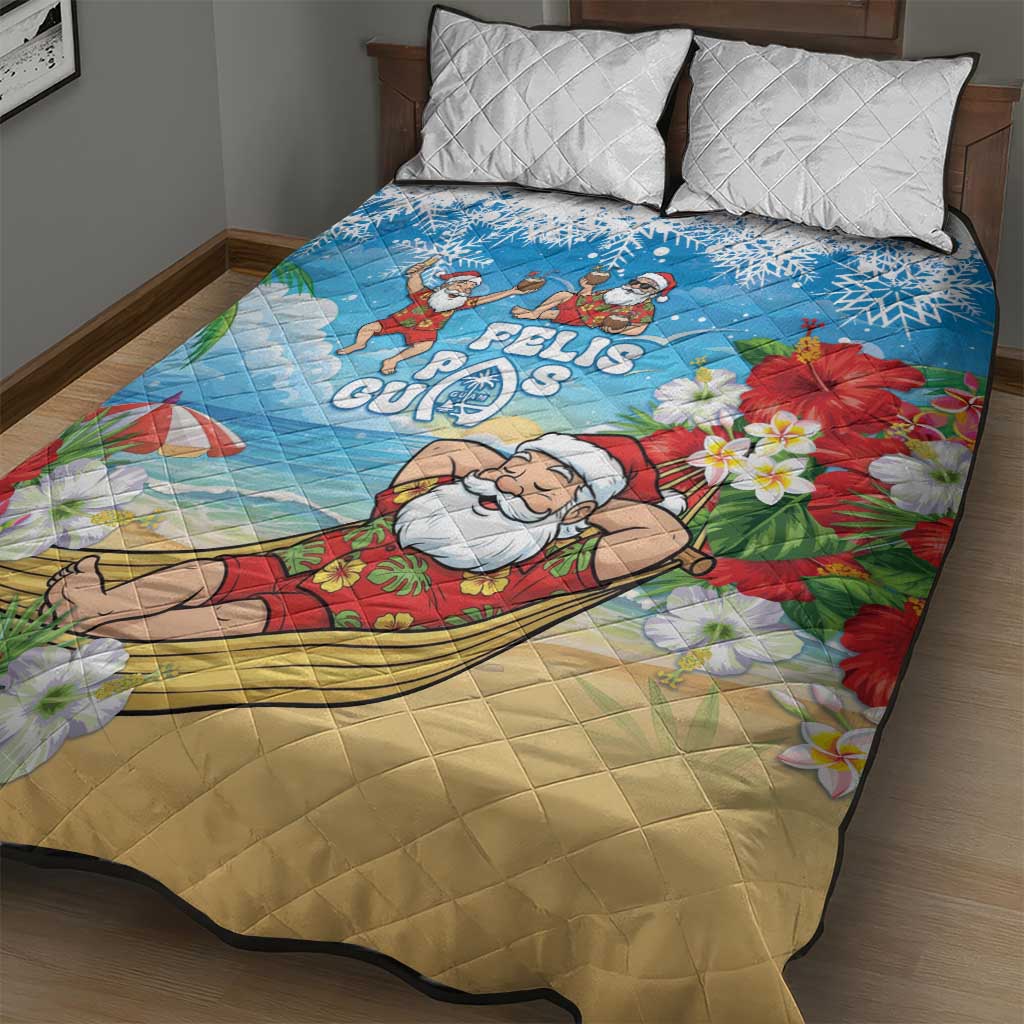 Guam Christmas Quilt Bed Set Felis Pasgua Chilling Santa - Polynesian Pride