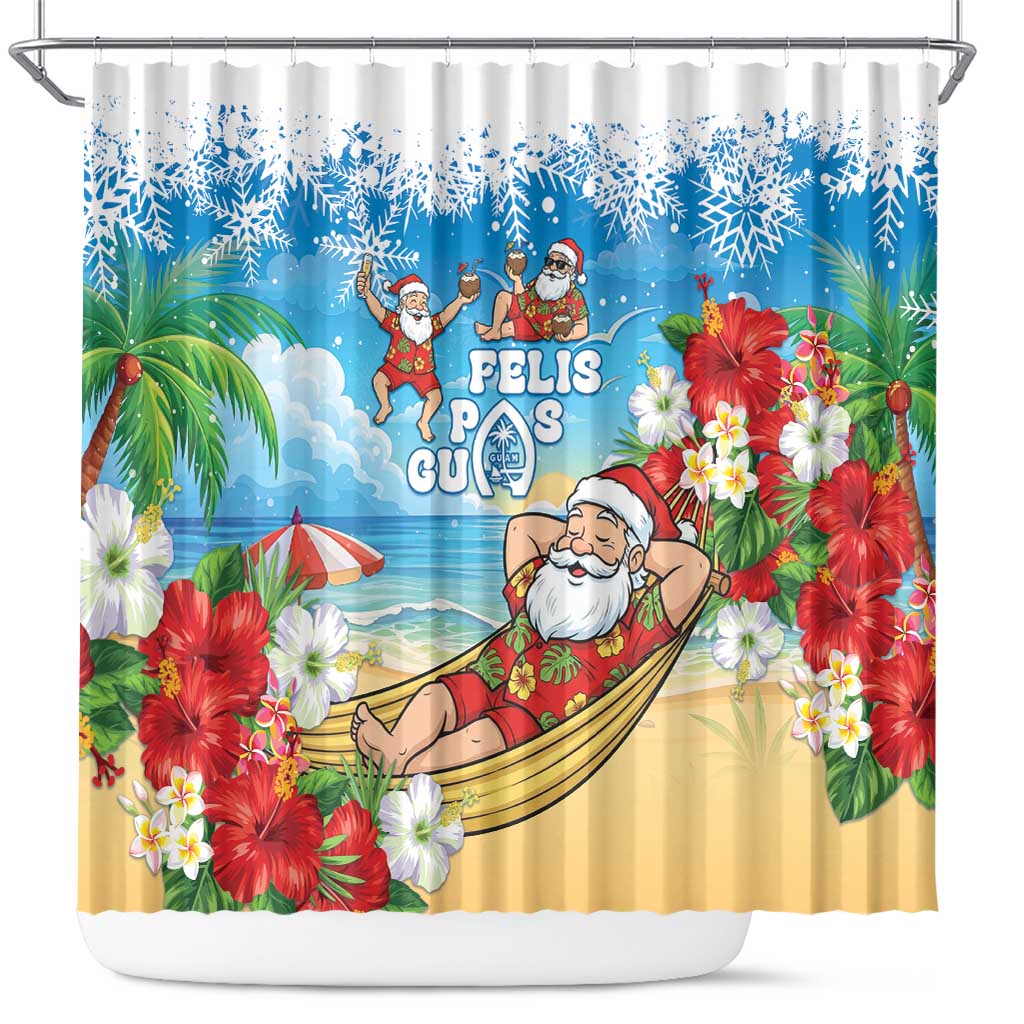 Guam Christmas Shower Curtain Felis Pasgua Chilling Santa - Polynesian Pride