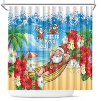 Guam Christmas Shower Curtain Felis Pasgua Chilling Santa - Polynesian Pride