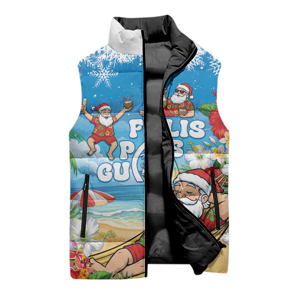 Guam Christmas Sleeveless Puffer Jacket Felis Pasgua Chilling Santa - Polynesian Pride