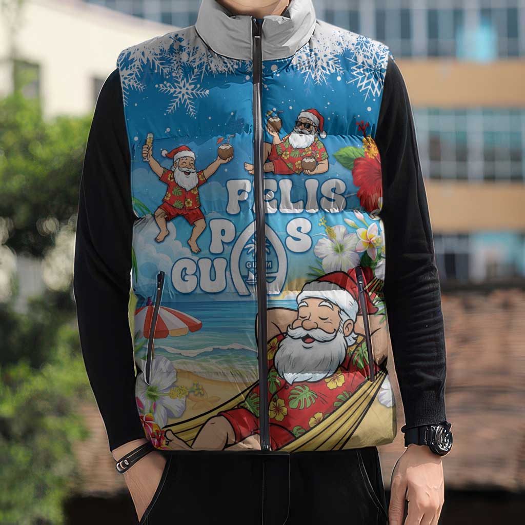 Guam Christmas Sleeveless Puffer Jacket Felis Pasgua Chilling Santa - Polynesian Pride