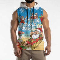 Guam Christmas Sleeveless Zip Hoodie Felis Pasgua Chilling Santa - Polynesian Pride
