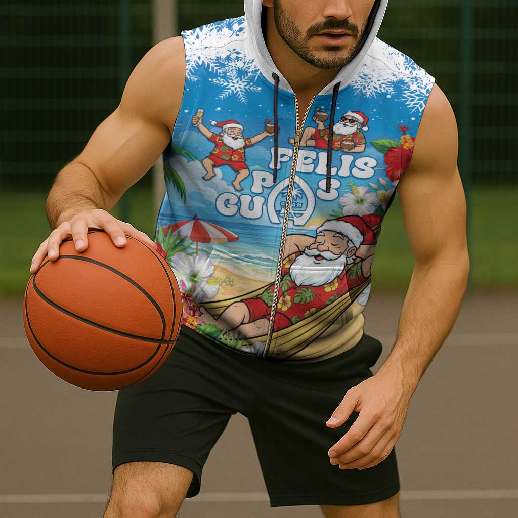 Guam Christmas Sleeveless Zip Hoodie Felis Pasgua Chilling Santa - Polynesian Pride