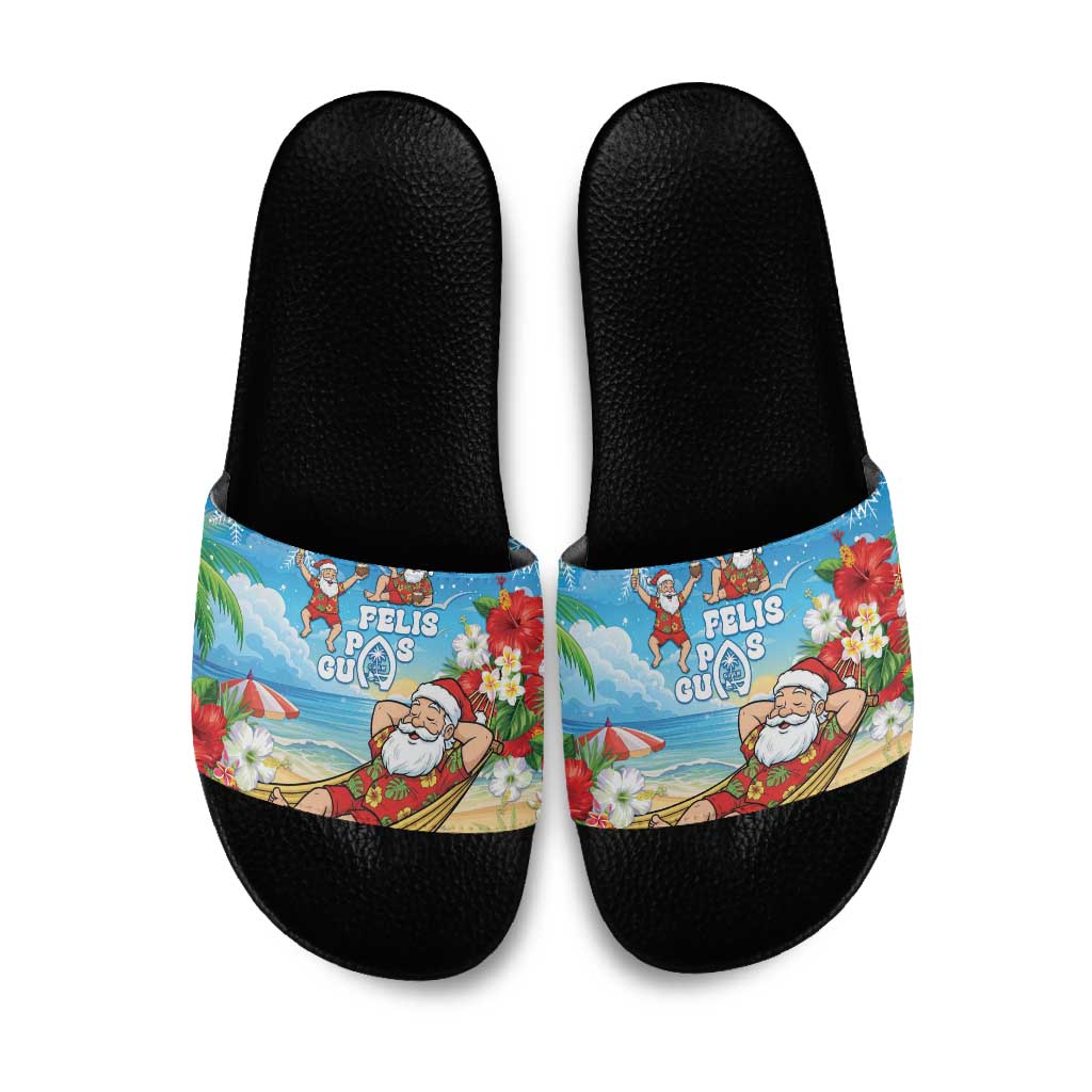Guam Christmas Slide Sandals Felis Pasgua Chilling Santa - Polynesian Pride