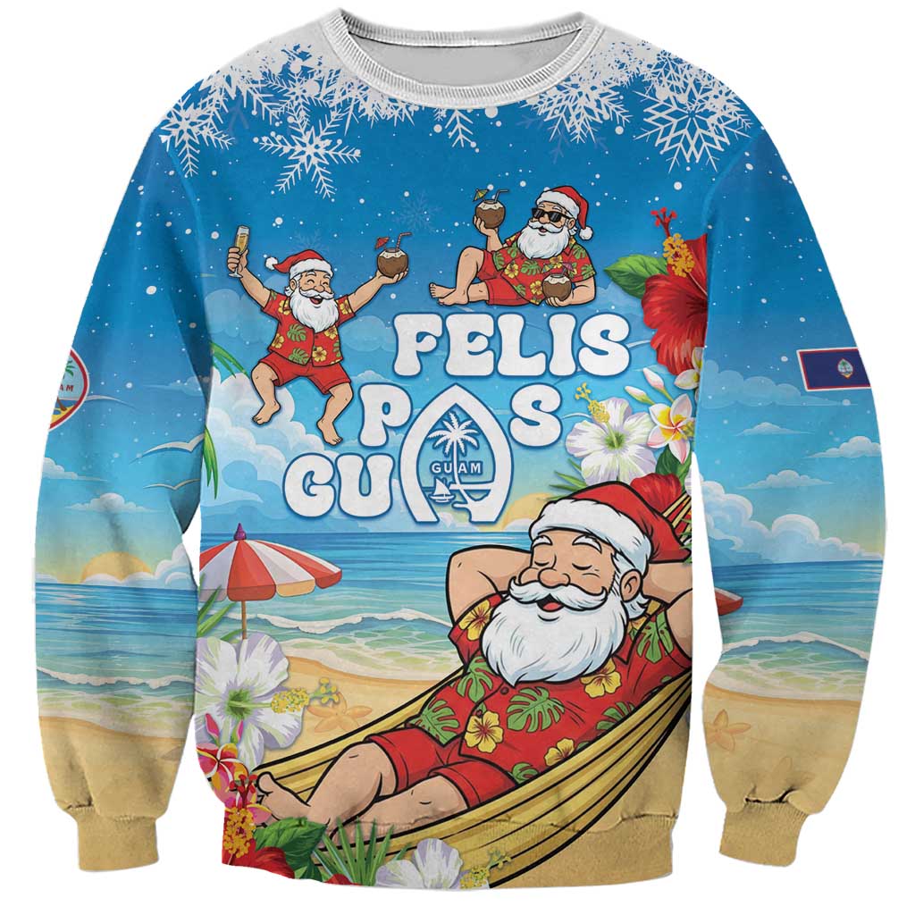 Guam Christmas Sweatshirt Felis Pasgua Chilling Santa - Polynesian Pride