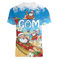 Guam Christmas Women V-Neck T-Shirt Felis Pasgua Chilling Santa - Polynesian Pride