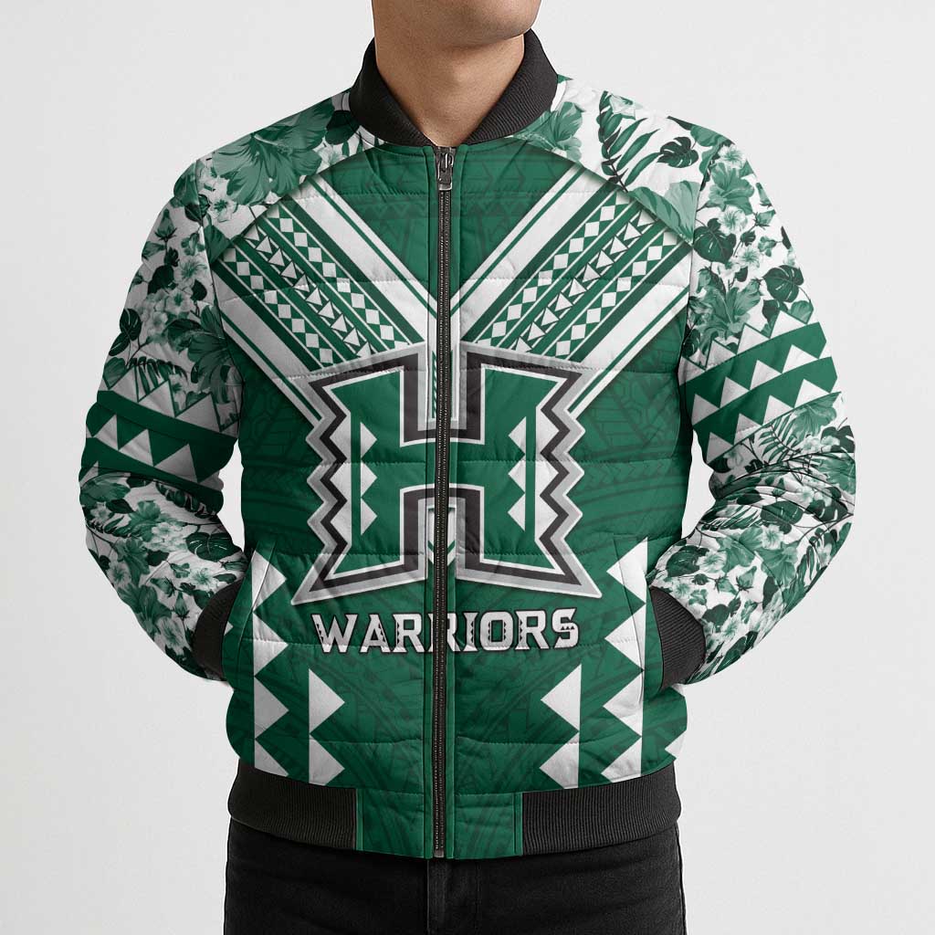 Custom Hawaii Football Bomber Puffer Jacket Rainbow Warriors Tropical Vibes - Polynesian Pride