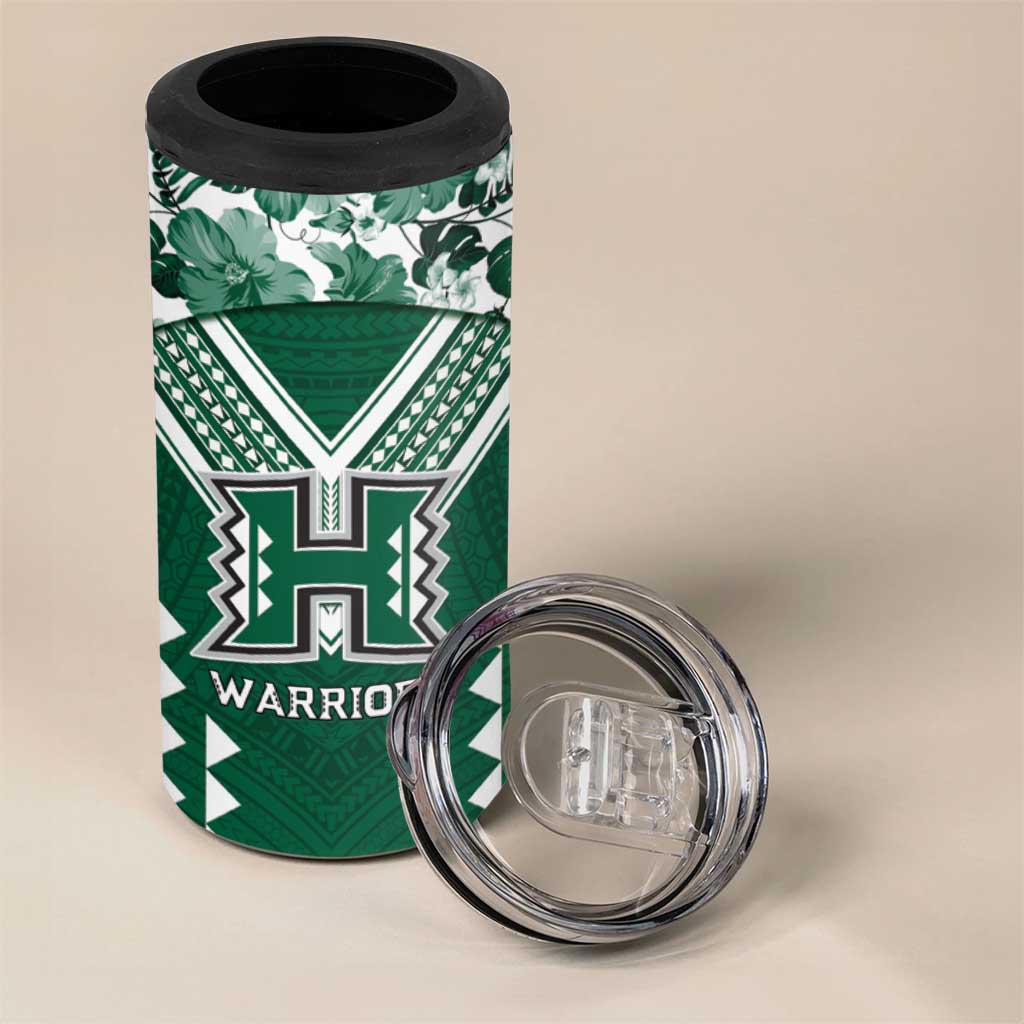 Custom Hawaii Football 4 in 1 Can Cooler Tumbler Rainbow Warriors Tropical Vibes - Polynesian Pride