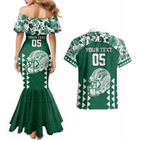 Custom Hawaii Football Couples Matching Mermaid Dress and Hawaiian Shirt Rainbow Warriors Tropical Vibes - Polynesian Pride