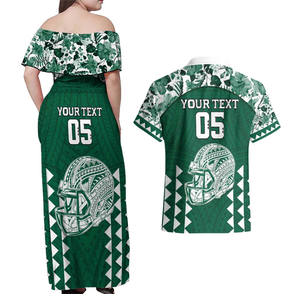 Custom Hawaii Football Couples Matching Off Shoulder Maxi Dress and Hawaiian Shirt Rainbow Warriors Tropical Vibes - Polynesian Pride