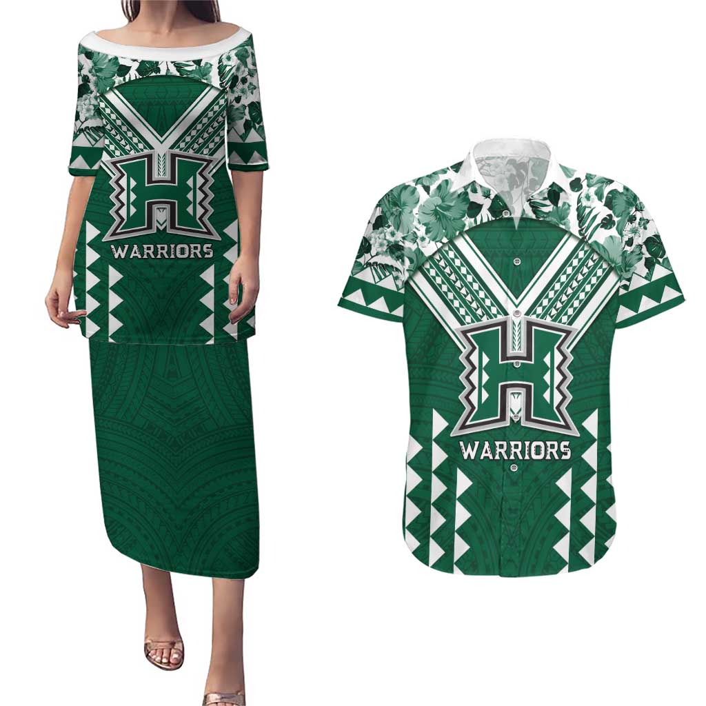 Custom Hawaii Football Couples Matching Puletasi and Hawaiian Shirt Rainbow Warriors Tropical Vibes - Polynesian Pride