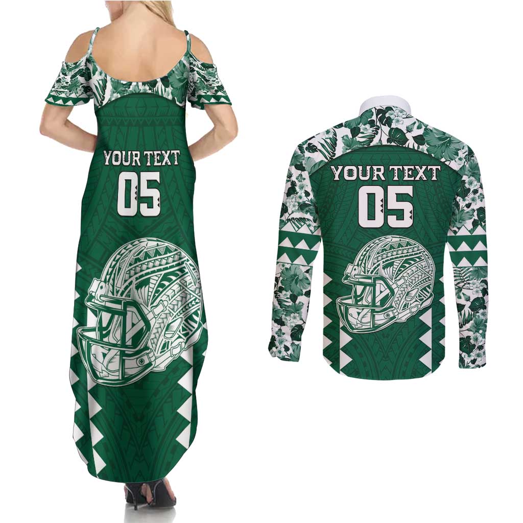 Custom Hawaii Football Couples Matching Summer Maxi Dress and Long Sleeve Button Shirt Rainbow Warriors Tropical Vibes - Polynesian Pride