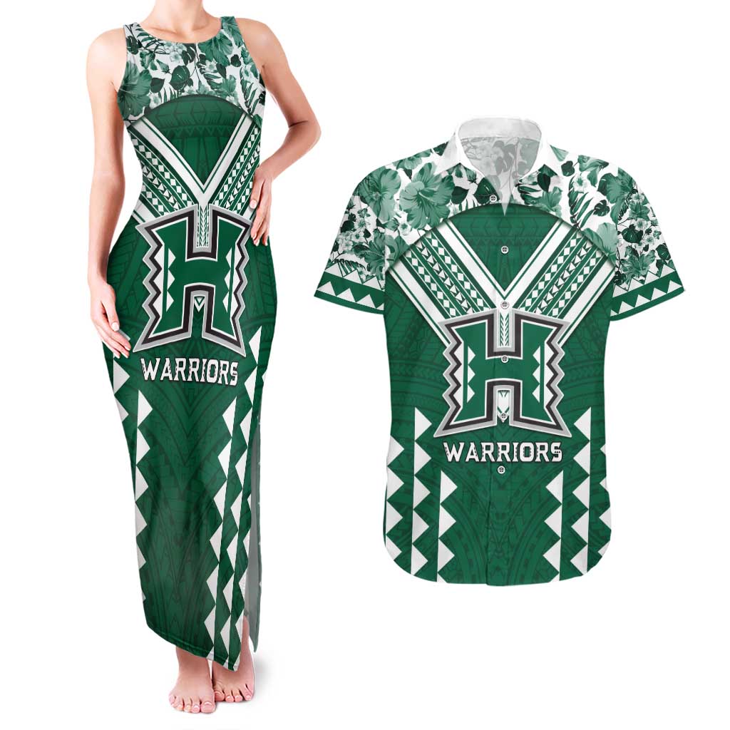 Custom Hawaii Football Couples Matching Tank Maxi Dress and Hawaiian Shirt Rainbow Warriors Tropical Vibes - Polynesian Pride