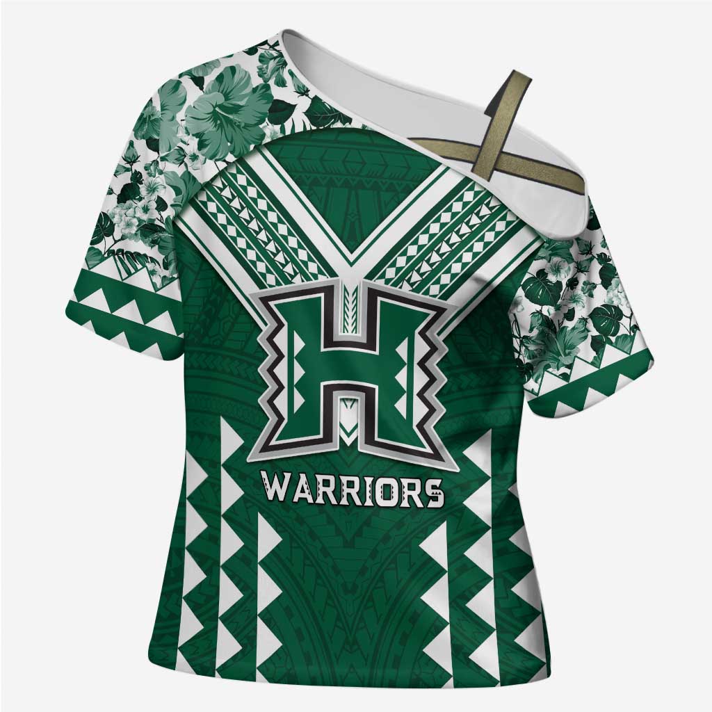 Custom Hawaii Football Cross Shoulder Shirt Rainbow Warriors Tropical Vibes - Polynesian Pride