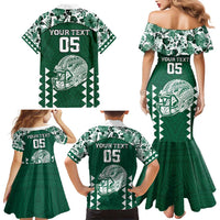 Custom Hawaii Football Family Matching Mermaid Dress and Hawaiian Shirt Rainbow Warriors Tropical Vibes - Polynesian Pride
