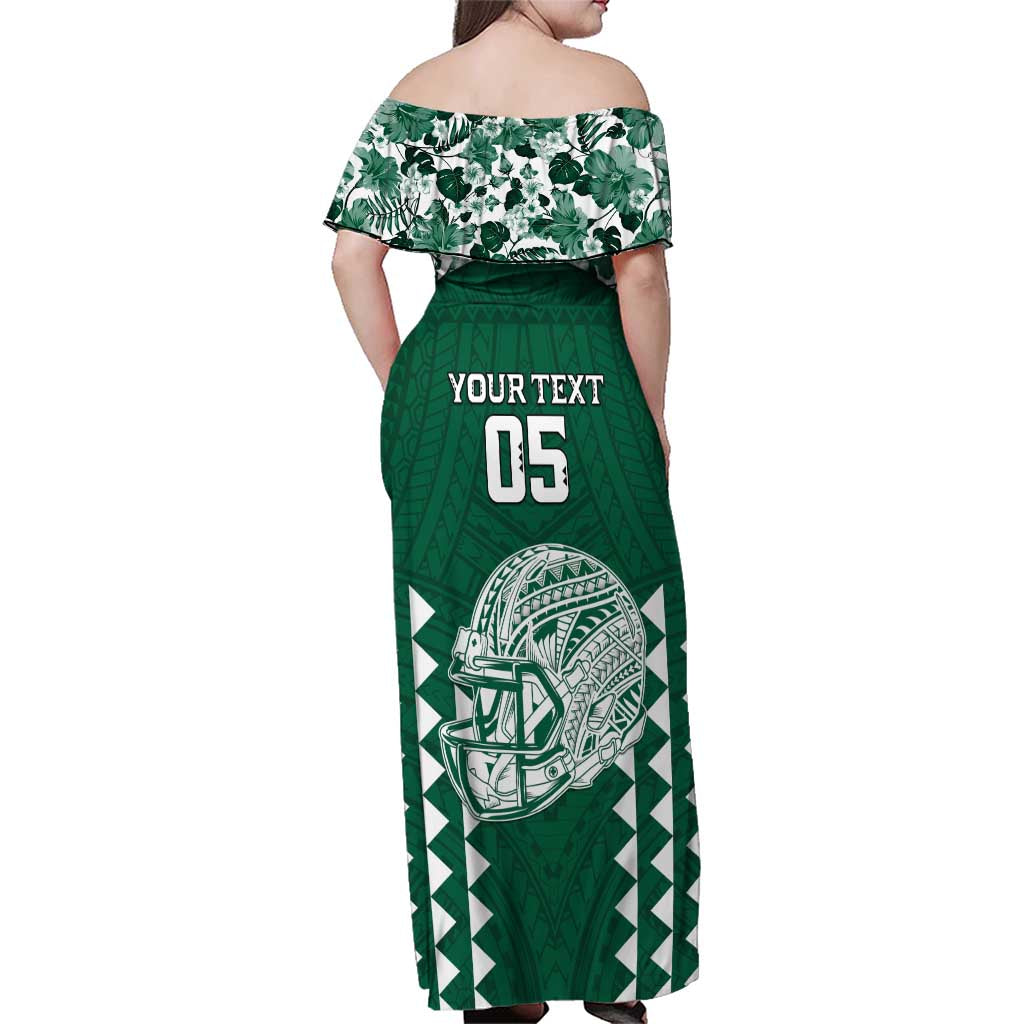 Custom Hawaii Football Family Matching Off Shoulder Maxi Dress and Hawaiian Shirt Rainbow Warriors Tropical Vibes - Polynesian Pride