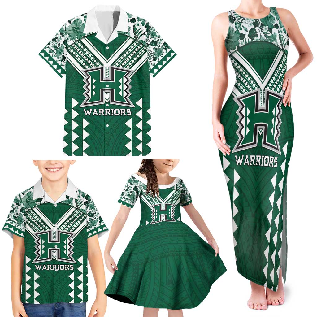 Custom Hawaii Football Family Matching Tank Maxi Dress and Hawaiian Shirt Rainbow Warriors Tropical Vibes - Polynesian Pride