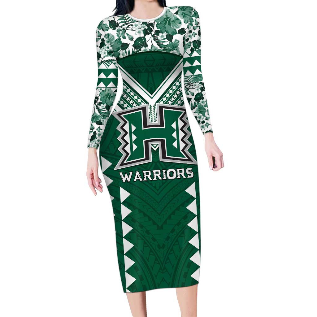 Custom Hawaii Football Long Sleeve Bodycon Dress Rainbow Warriors Tropical Vibes - Polynesian Pride