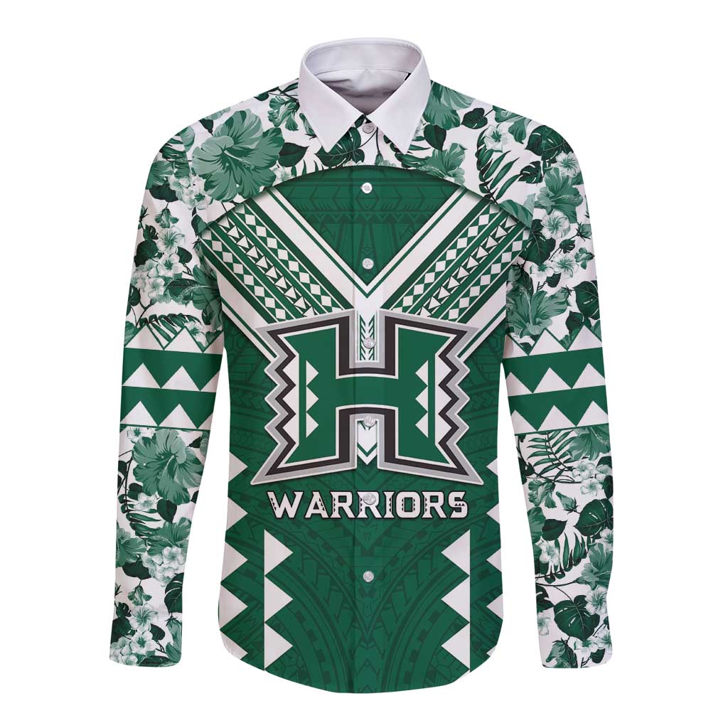 Custom Hawaii Football Long Sleeve Button Shirt Rainbow Warriors Tropical Vibes - Polynesian Pride