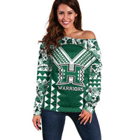 Custom Hawaii Football Off Shoulder Sweater Rainbow Warriors Tropical Vibes - Polynesian Pride