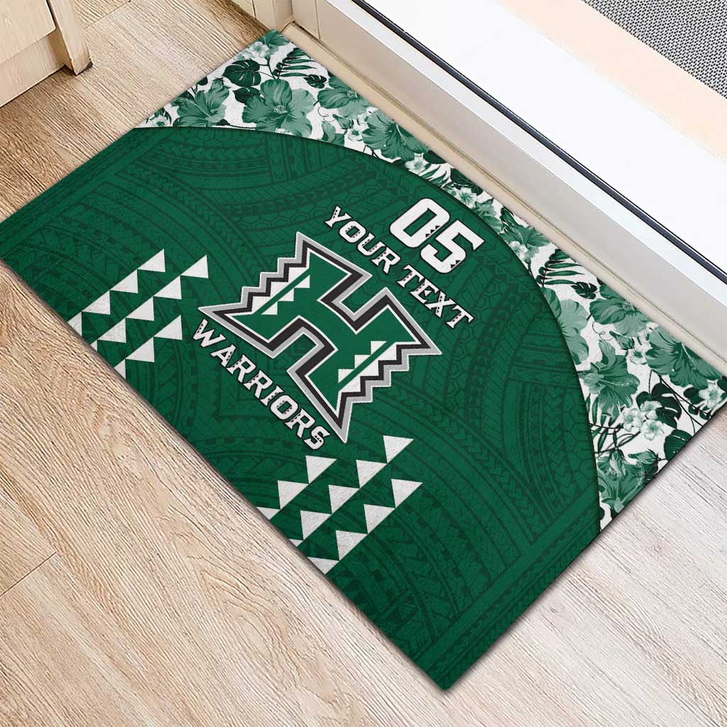 Custom Hawaii Football Rubber Doormat Rainbow Warriors Tropical Vibes - Polynesian Pride