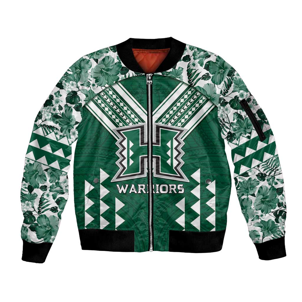Custom Hawaii Football Sleeve Zip Bomber Jacket Rainbow Warriors Tropical Vibes - Polynesian Pride